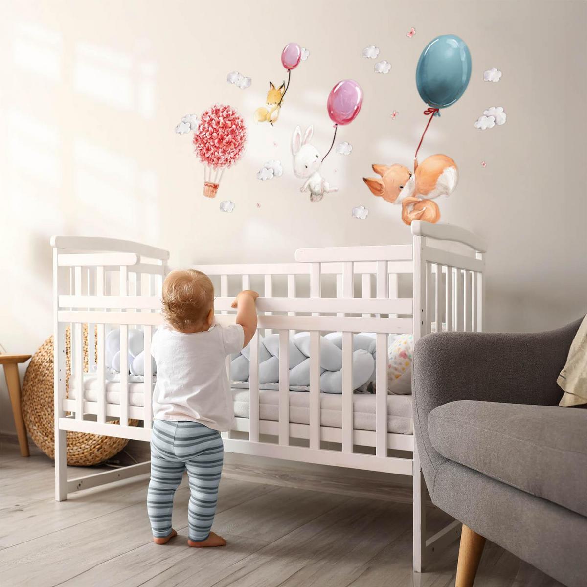 WANDAUFKLEBER 60x76cm - Tiere mit Luftballons - Multicolor, Kunststoff (60/76/0.1cm) - Wallfluent