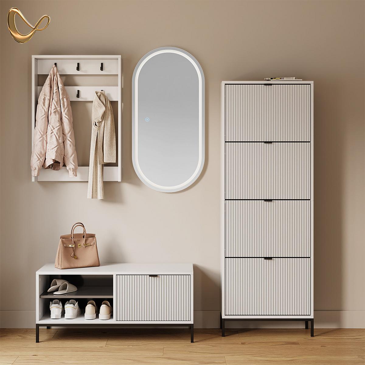 SCHUHKIPPER Aterno Weiß 60 x 168 cm mit 4 Klappschubladen - Weiß, Holzwerkstoff (60/168/24cm) - Livinity®