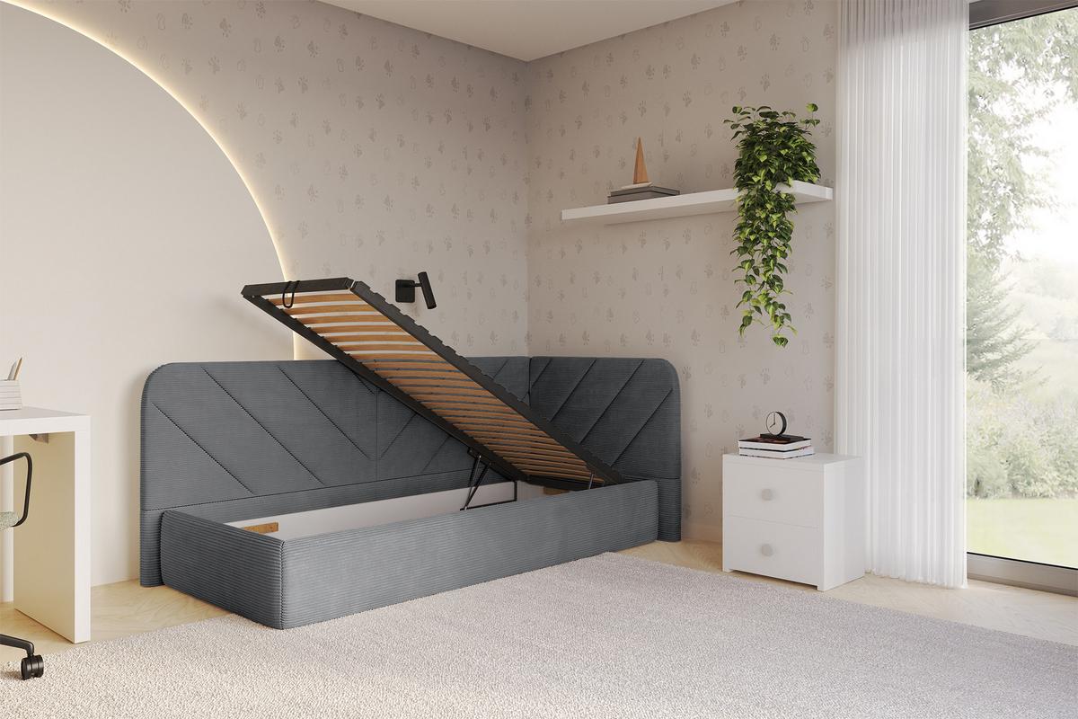 EINZELLBETT Jugendbett mit Bettkasten, Links - FIKY 80x200 Dunkelgrau - Graphitfarben, Holzwerkstoff/Textil (80/200cm) - ALTDECOR