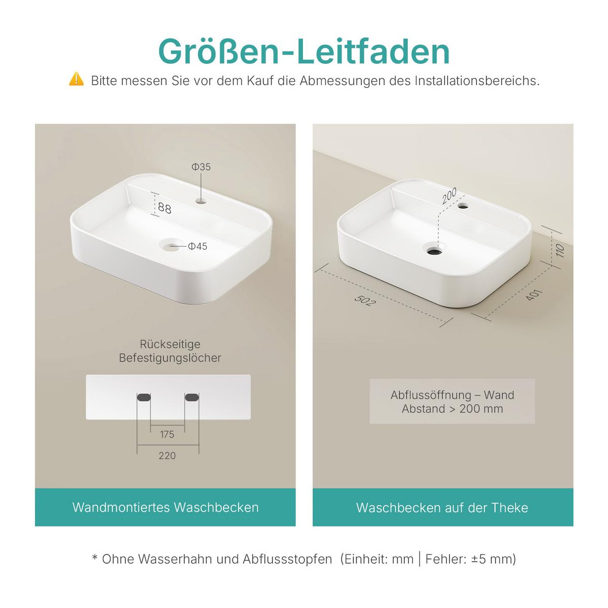 WASCHBECKEN Eickg Weiß 50 / 40 / 11 cm - Weiß, Keramik (50.2/11/40.1cm) - EMKE