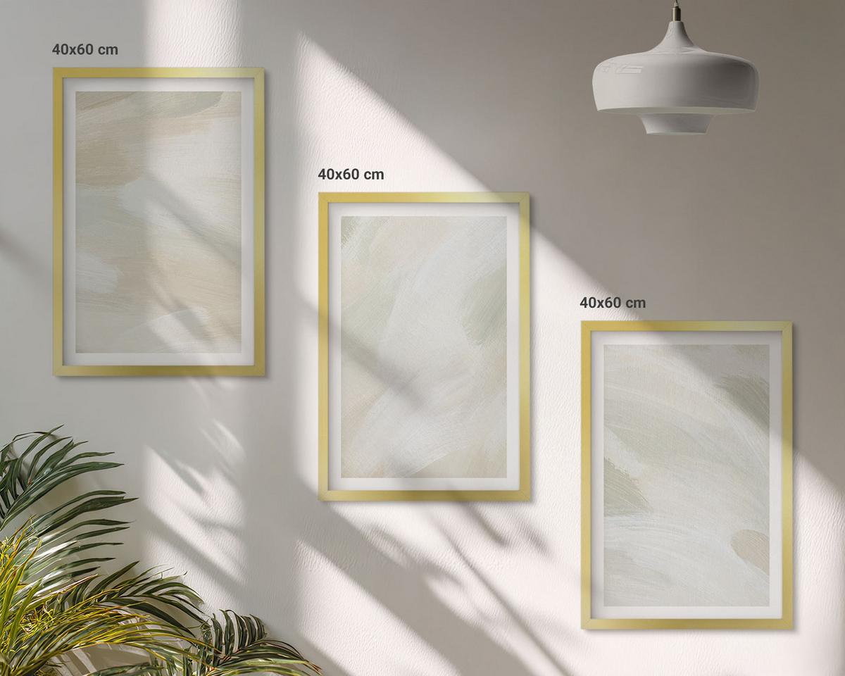 BILDER SET 3er Set - 40x60 cm Goldrahmen - Leuchtende Farben, abstrakter Boho-Stil - Goldfarben, Kunststoff (40/60cm) - TULUP