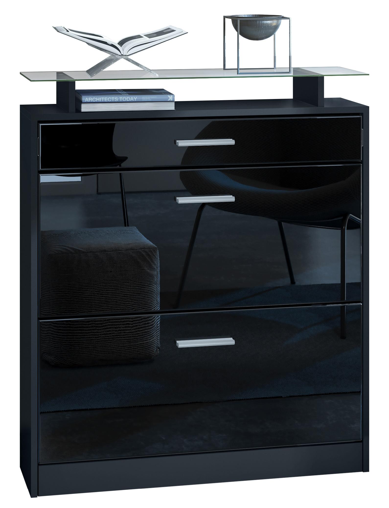 SCHUHSCHRANK Loret Front in Schwarz Hochglanz - Schwarz Hochglanz, Holzwerkstoff (89/104/23cm) - Vladon