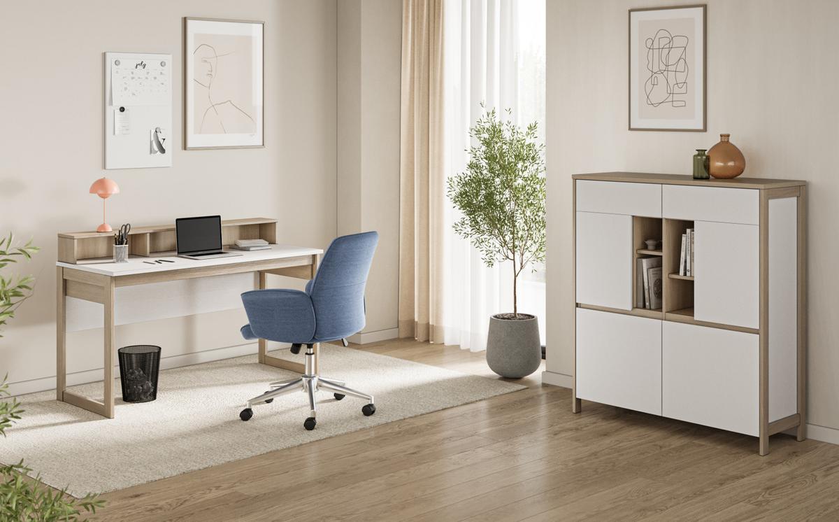 SCHREIBTISCH weiß und Eiche, Laptoptisch skandinavisch 120 cm - Eichefarben/Weiß, Holzwerkstoff (60/120/91cm) - Furn.Design