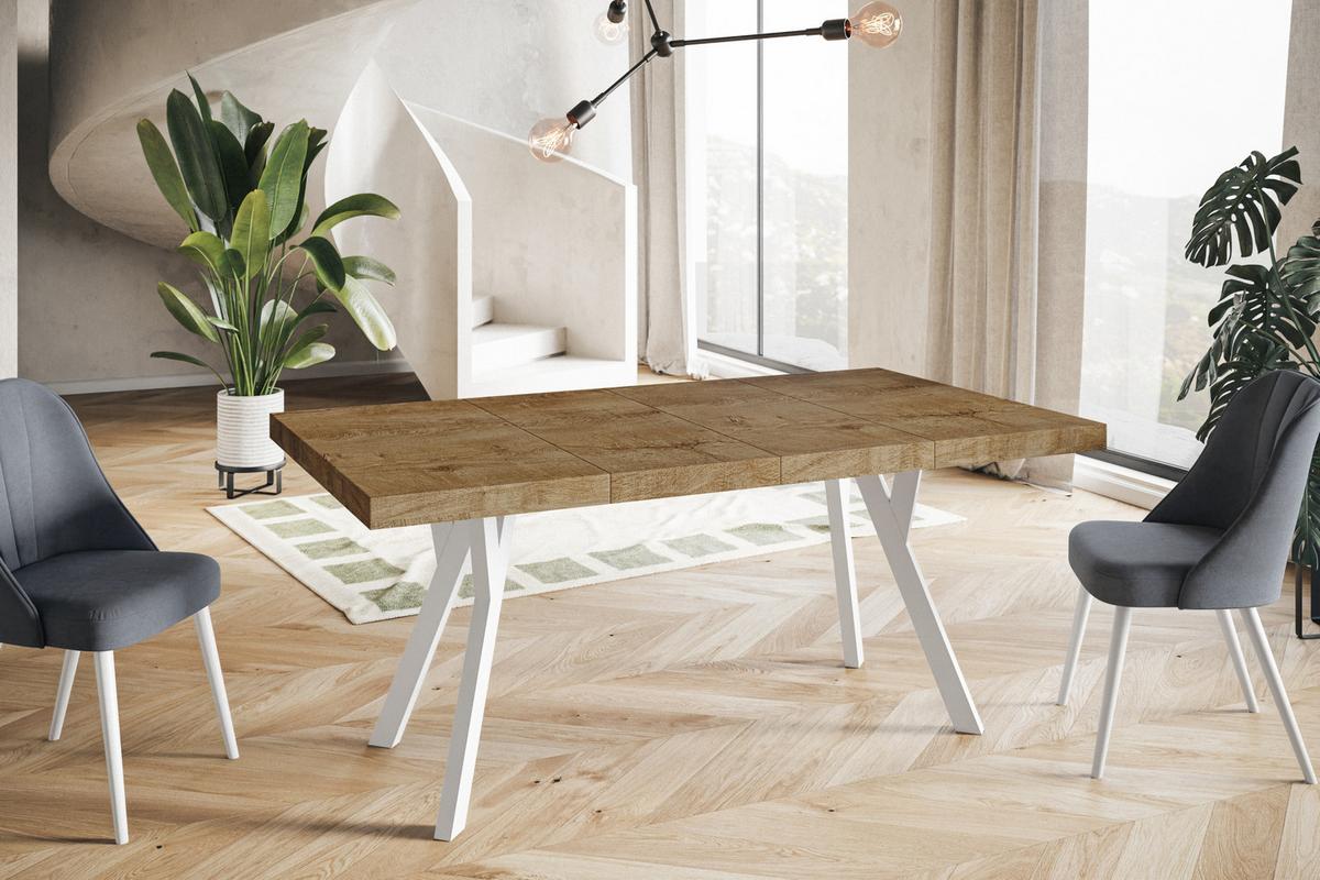 QUADRATISCHER Esstisch ausziehbar – Moderner Wohnzimmertisch und Küchentisch – Tisch mit Holzbeinen, Durchmesser 100 - 200 cm - Farbe Lefkas - Dunkelbraun/Weiß, Holzwerkstoff (100/100/77cm) - Alpi-Möbel