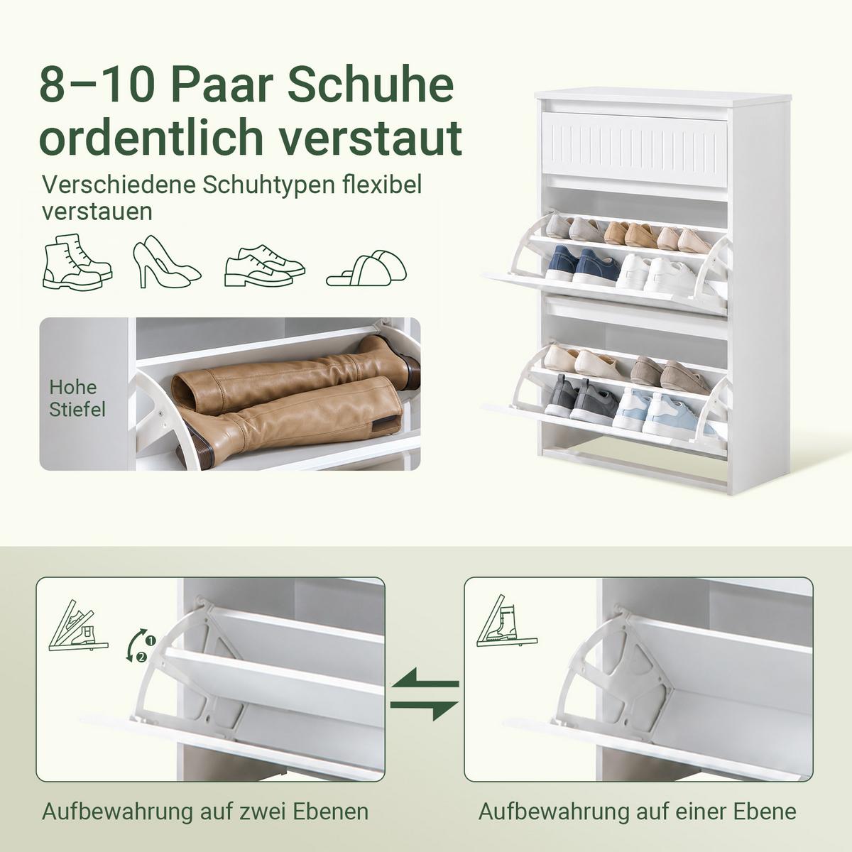 SCHUHSCHRANK mit 2 Klappen Weiß - Weiß, Holzwerkstoff (61/100/26cm) - SoBuy