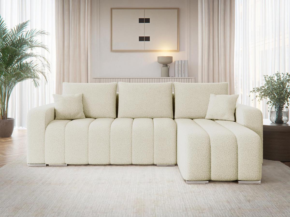 ECKSOFA Pufetto Boucle - Silberfarben/Creme, Holz/Textil (244/147cm) - MIRJAN24