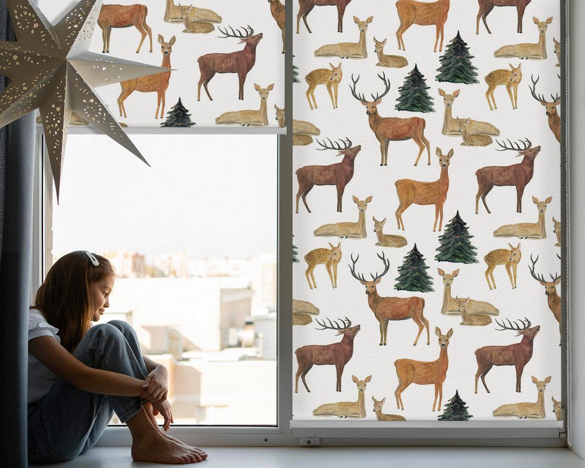 INNENROLLO - Fensterrollo - Rollo - 130x140 cm - Hirsche und Rehe - Braun, Kunststoff (130/140/0.5cm) - TULUP