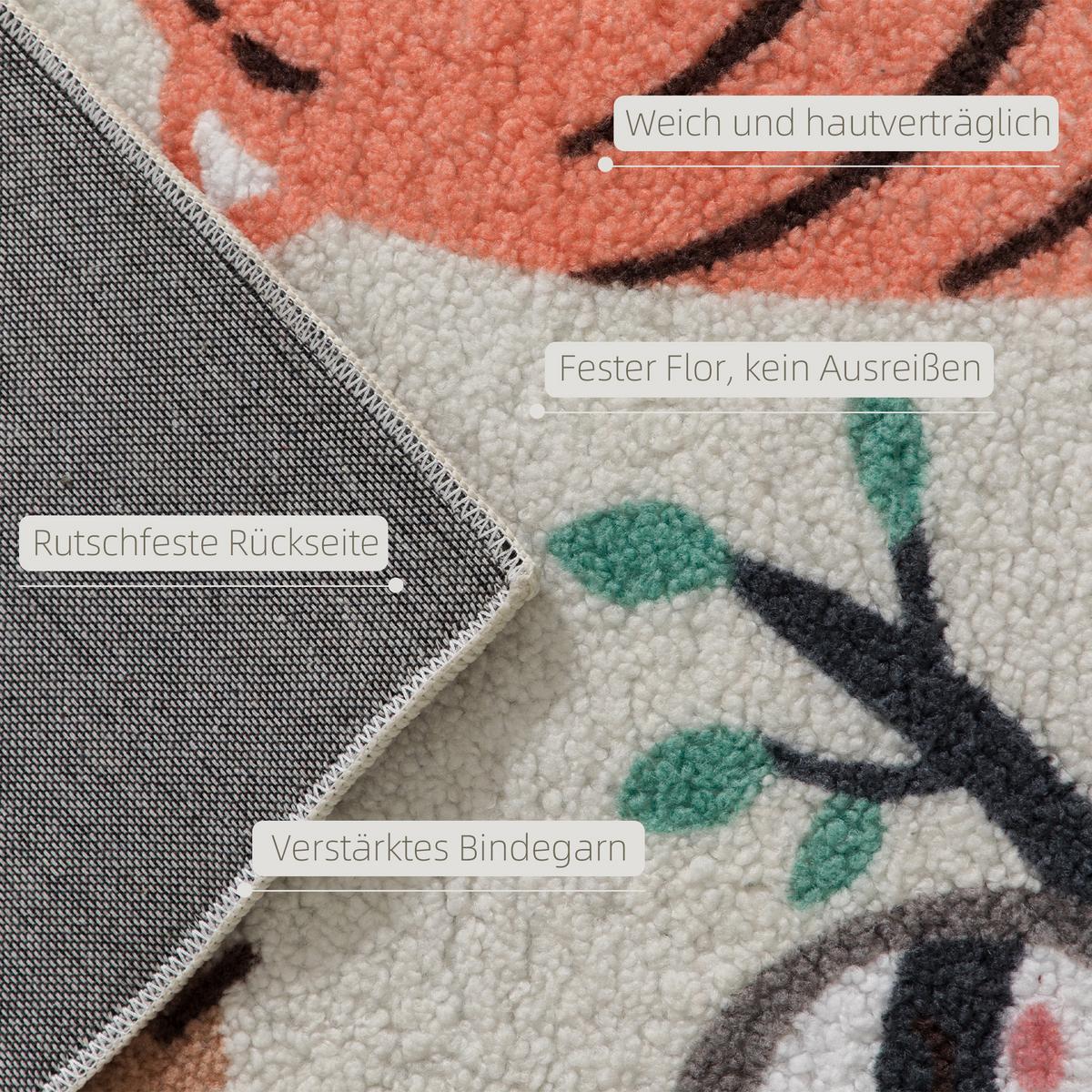 TEPPICH Anti-Rutsch Wohnzimmerteppich Kurzflor mit Dschungel-Muster Fleece-Optik - Multicolor, Textil (120/160cm) - HOMCOM