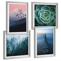 BILDER SET 4er Set - 50x50 cm & 40x60 cm Silberner Rahmen - Berge, rosa Himmel, Wasser, Sukkulente - Silberfarben, Kunststoff (50/50cm) - TULUP