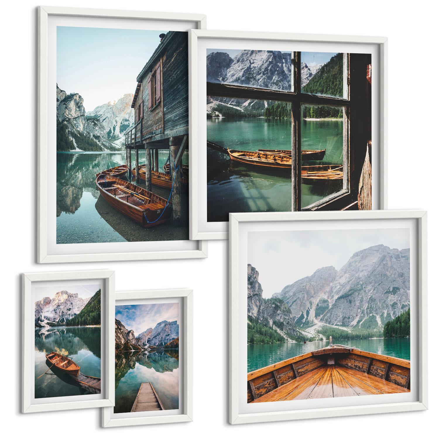 BILDER SET 5er Set - 50x50 cm & 20x30 cm & 40x60 cm Weißer Rahmen - Haus am Bergsee Łódź - Weiß, Kunststoff (40/60cm) - TULUP