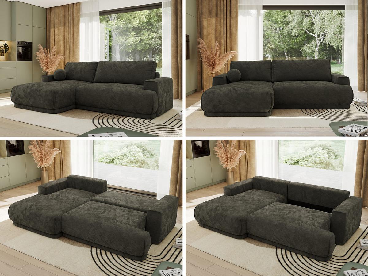 ECKSCHLAFSOFA RINA L Dunkelgrau Schenille glatt - links - Dunkelgrau/Schwarz, Kunststoff/Textil (267/170cm) - MKS