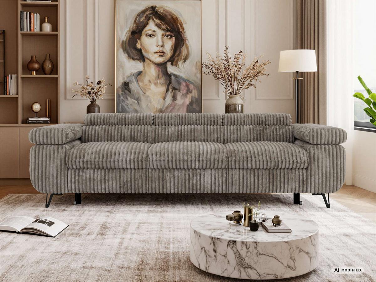3-SITZER SOFA PETER mit Schlaffunktion - Hellbraun Cord - Hellbraun/Schwarz, Textil/Metall (262/76/99cm) - MKS