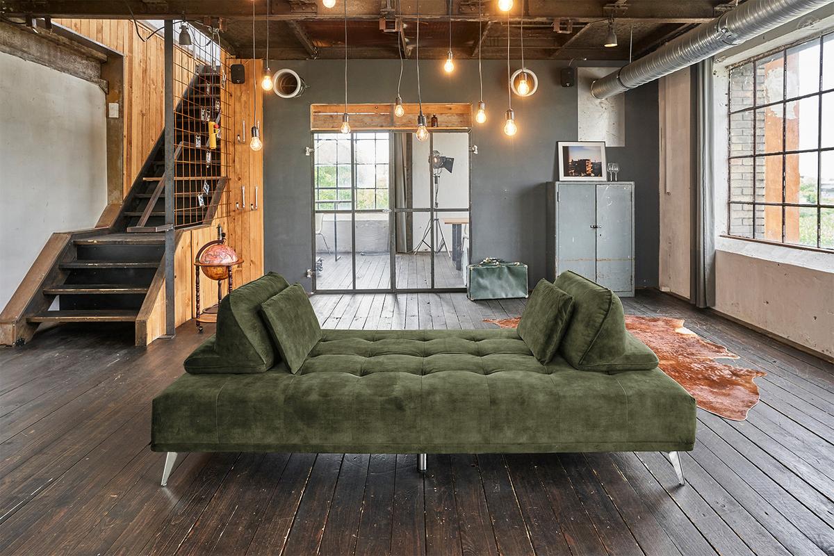 SOFA WIOLO Grün Velvet - Silberfarben/Grün, Textil/Metall (240/80/110cm) - KAWOLA