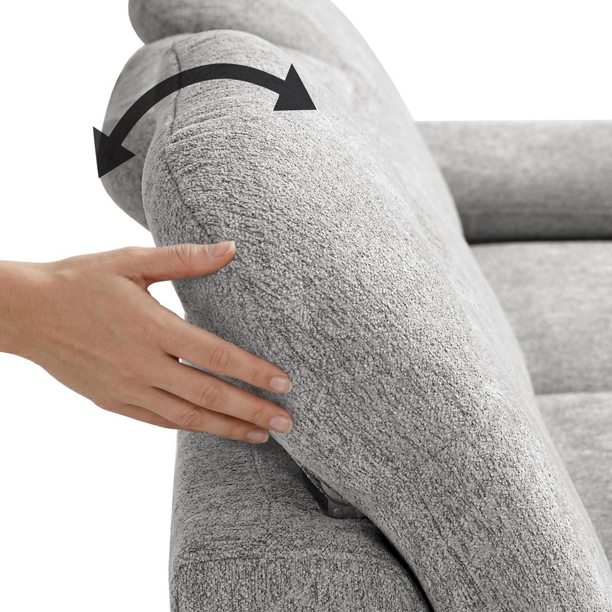 ECKSCHLAFSOFA Sora Mini mit verstellbaren Kopfstützen und Schlaffunktion, Chenille-Stoff, Hellgrau, Links - Hellgrau/Schwarz, Textil (285/190cm) - Beautysofa