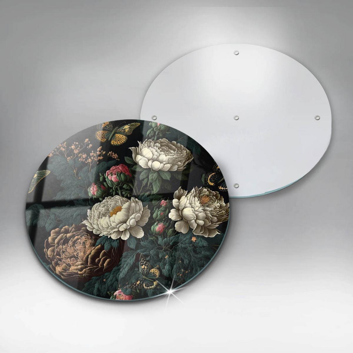 GLASPLATTE Ø 40 cm Vintage Pfingstrosen Blumen - Multicolor, Glas (40/40cm) - Wallfluent