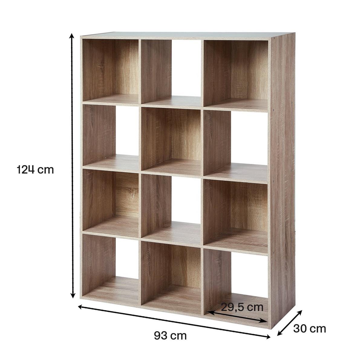 AUFBEWAHRUNGSREGAL mit 12 Fächern - L93 x H124 cm - Eschefarben, Holzwerkstoff (29.8/124.2/35cm) - Calicosy