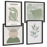 BILDER SET 4er Set - 50x50 cm & 40x60 cm Schwarzer Rahmen - Stilvolle abstrakte Pflanzengrafiken - Schwarz, Kunststoff (50/50cm) - TULUP