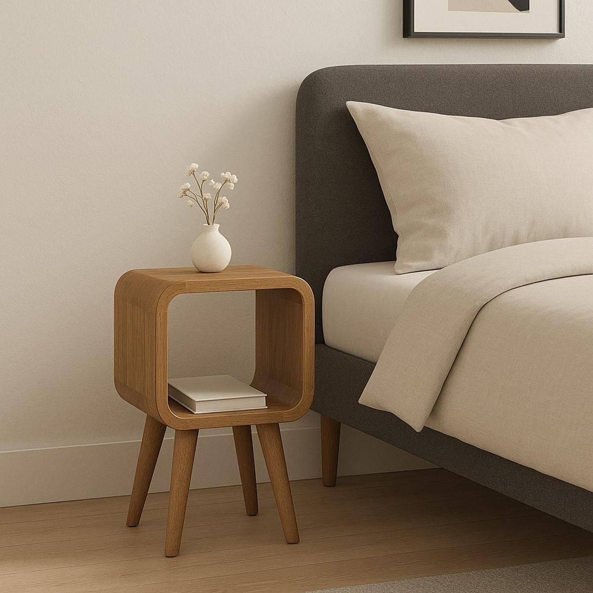 NACHTTISCH Massivholz Extra Mini Minimalistisch Gebogen Oak-ish, Offenes Fach, Hellbraun - Hellbraun, Mangoholz/Holz (20/40/20cm) - Artisan Furniture