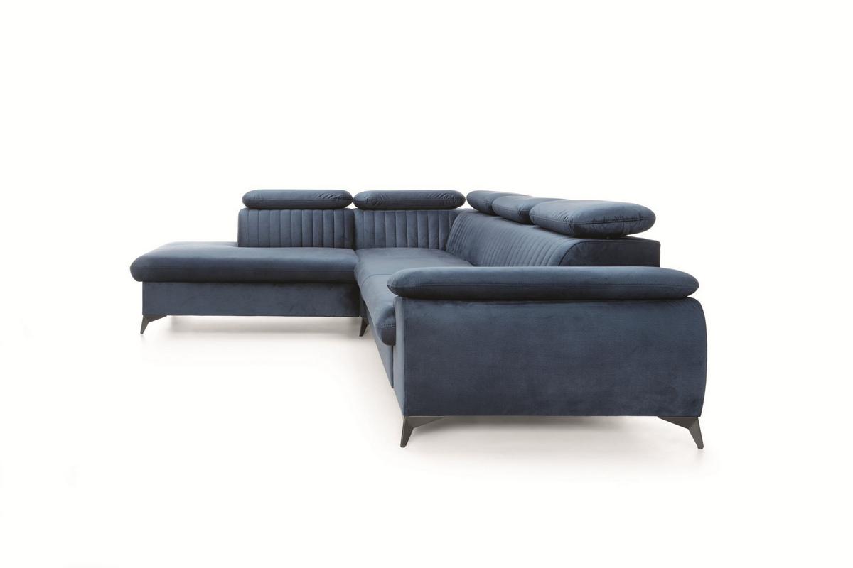 ECKSOFA FIORE Blau Velours-Stoff mit Schlaffunktion - Blau, Holz (275/221cm) - MASSENO