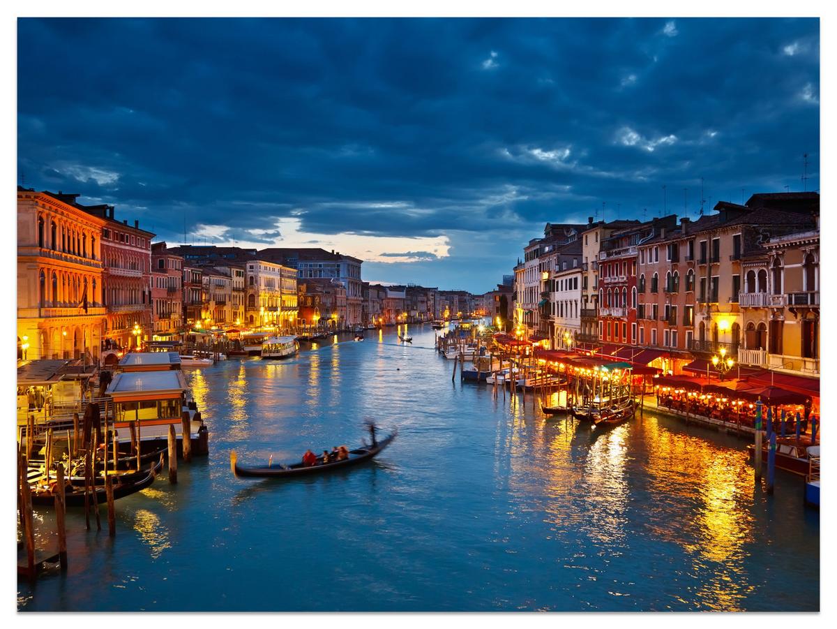 FOTOTAPETE für Büro Venezianischer Kanal Gondeln Abendstimmung Romantik 400x280 - Orange/Braun, Papier (400/280cm) - Muralo