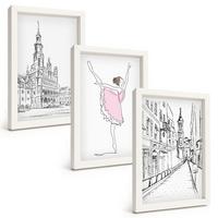 BILDER SET 3er Set - 20x30 cm Weißer Rahmen - Stilvolle Ballerinen und Architektur - Weiß, Kunststoff (20/30cm) - TULUP