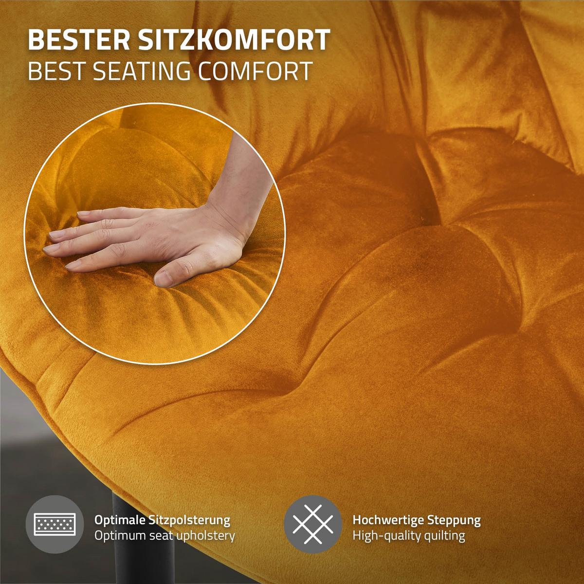 ESSZIMMERSTÜHLE 4er Set Senfgelb Samt - Gelb/Schwarz, Metall (67/83/59cm) - ML-DESIGN
