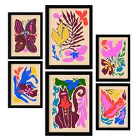 POSTER Set Mit 6 Malerisch 1 In Tiere Abstracts Ästhetische Dekorative Gemälde Für Ihr Wohnzimmer, Schlafzimmer, Zuhause A3 & A4 Schwarzer Rahmen - Schwarz, Papier (29/3cm) - Nacnic