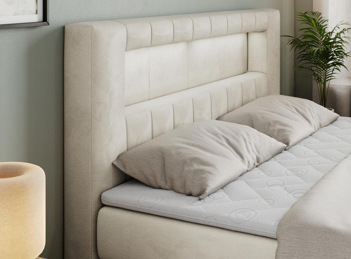 BOXSPRINGBETT GOLD-5 KING LED 120/200 Beige Velvet - H3 - Beige, Holz/Textil (120/200cm) - MKS
