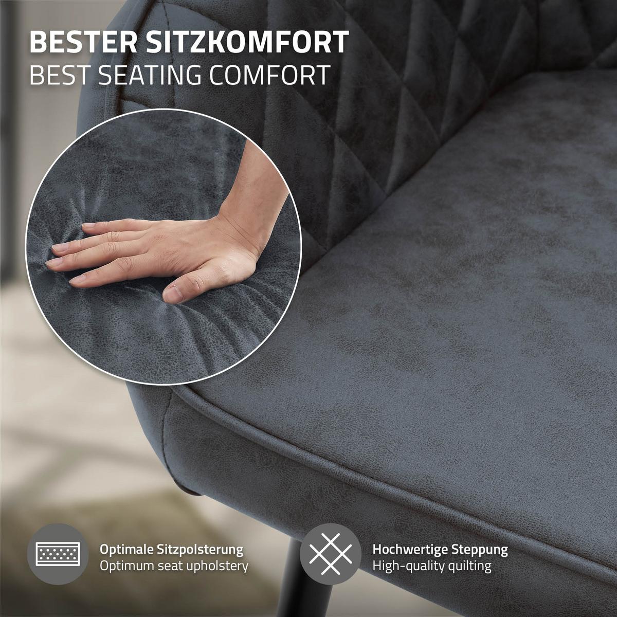 ESSZIMMERSTUHL 4er Set Anthrazit Kunstleder - Anthrazit/Schwarz, Kunststoff/Metall (63/80/60cm) - ML-DESIGN