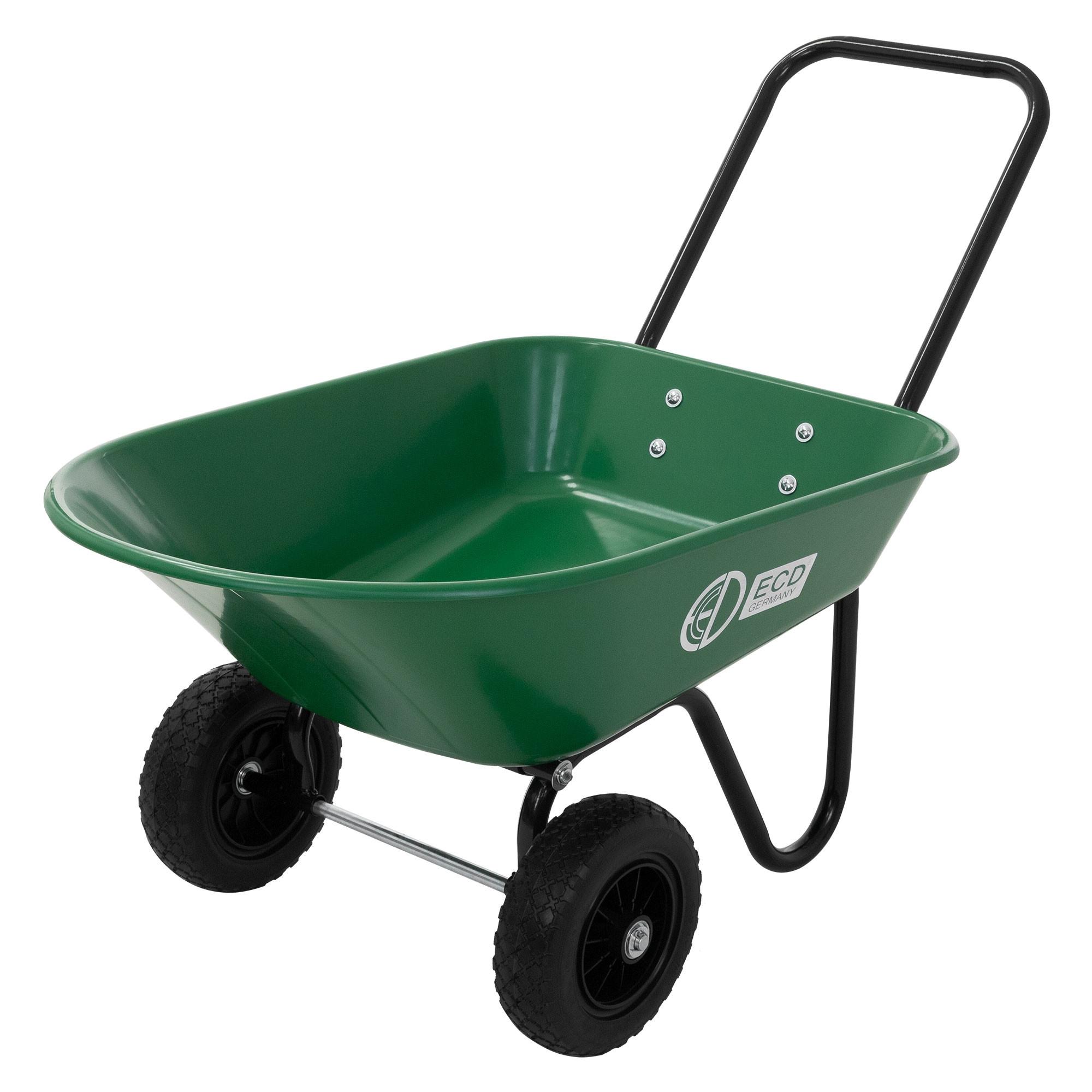 SCHUBKARRENWAGEN 78L mit Kippfunktion, Stahlrahmen, 2x PU-Reifen & PP-Wanne - Grün, Metall (63.5/83.5/123cm) - ECD-Germany