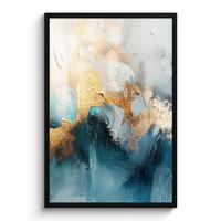 POSTER MIT RAHMENGERAHMTES BILD Abstrakt - Kunst - Gold - Blau 60x90 cm - Petrol, Papier (60/90cm) - MuchoWow