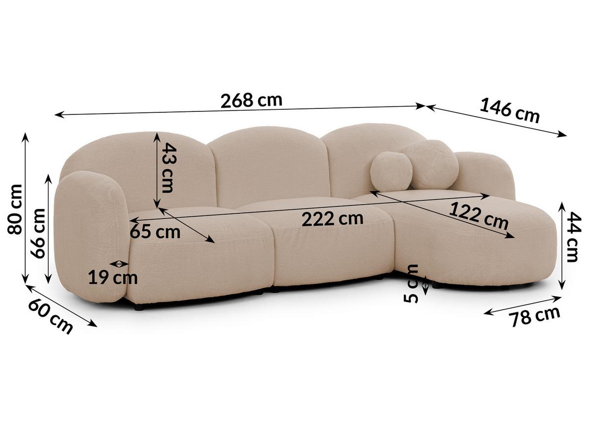 ECKSOFA Nuvola mit abgerundetem Design Hellbeige Bouclé-Stoff - Ottomane Rechts - Beige/Schwarz, Holz/Kunststoff (268/146cm) - S-Style Möbel