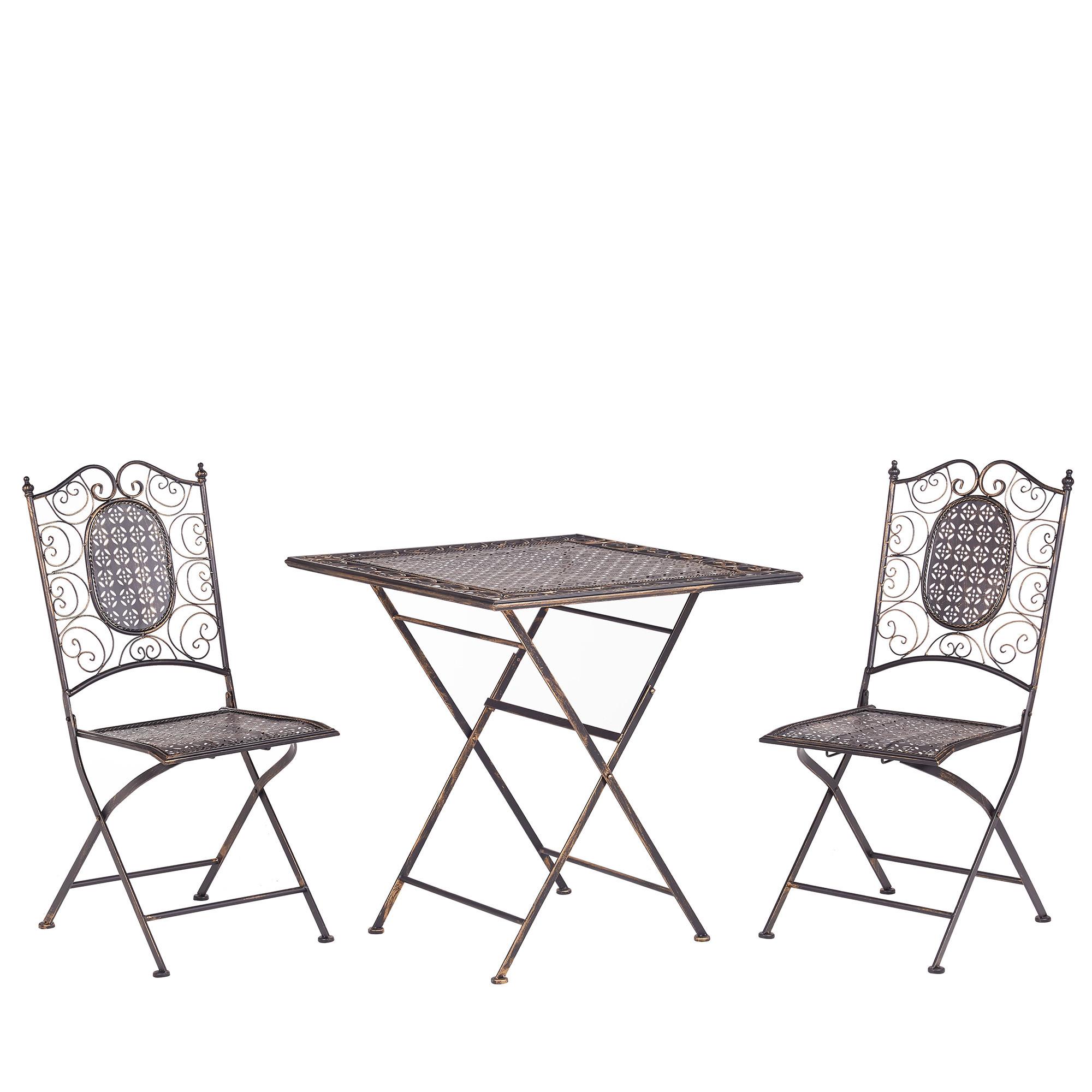 BALKONSET 2-Sitzer Metall Klapptisch schwarz Bormio - Goldfarben/Schwarz, Metall - Beliani