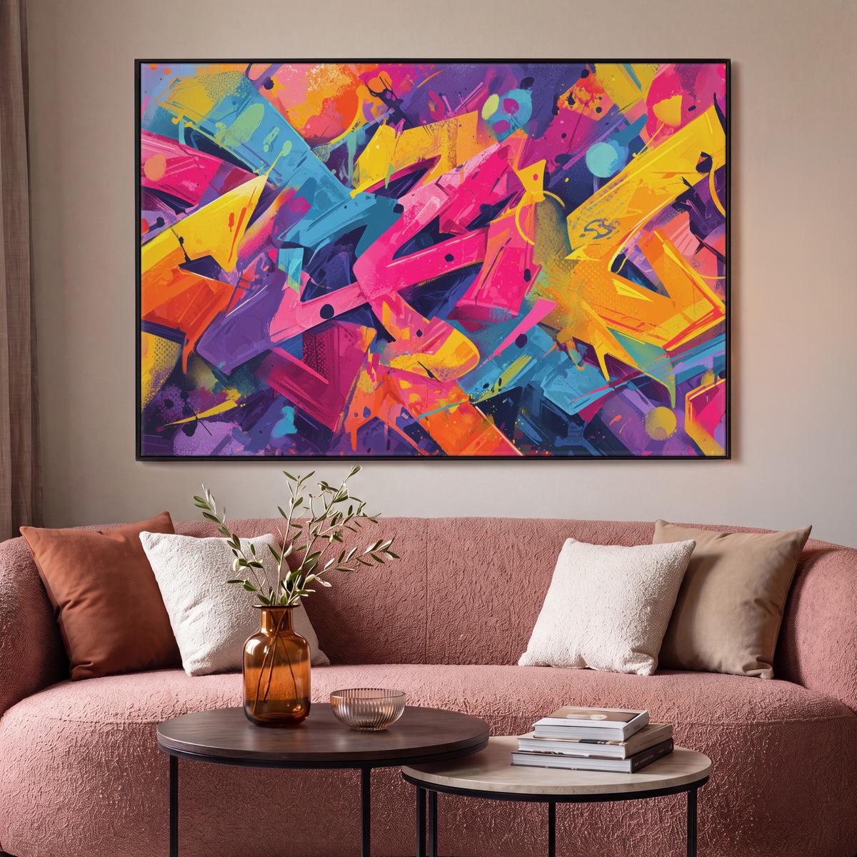 LEINWAND Bilder mit Rahmen - Abstrakt - Formen - Farbenfroh - 140x90 - Magenta, Textil (140/90cm) - MuchoWow