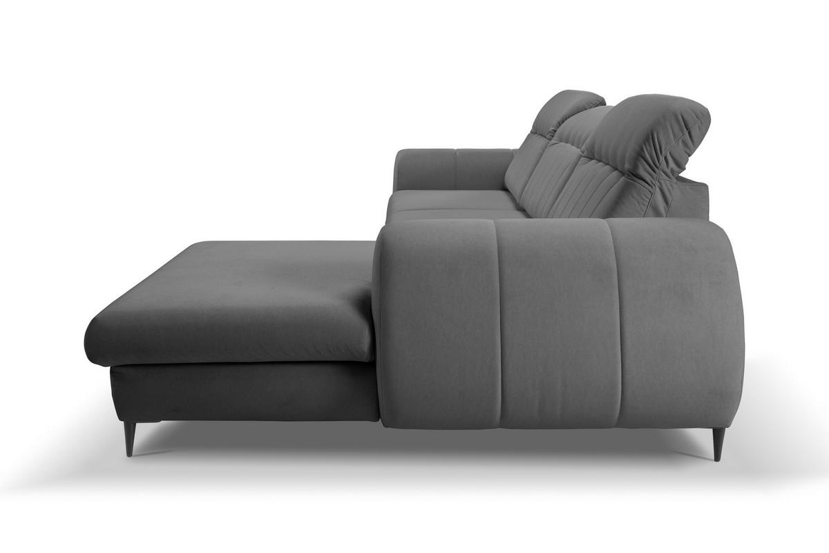 ECKSOFA PURO R-S Grau Plüsch-Stoff mit Schlaffunktion - Grau, Holz (275/166cm) - MASSENO