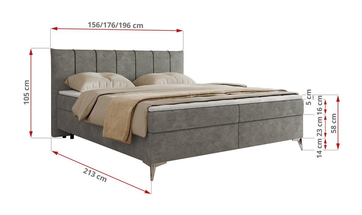 BOXBETT DRINEA 180/200 - Grau Velours - H4 - Grau, Textil (180/200cm) - MKS