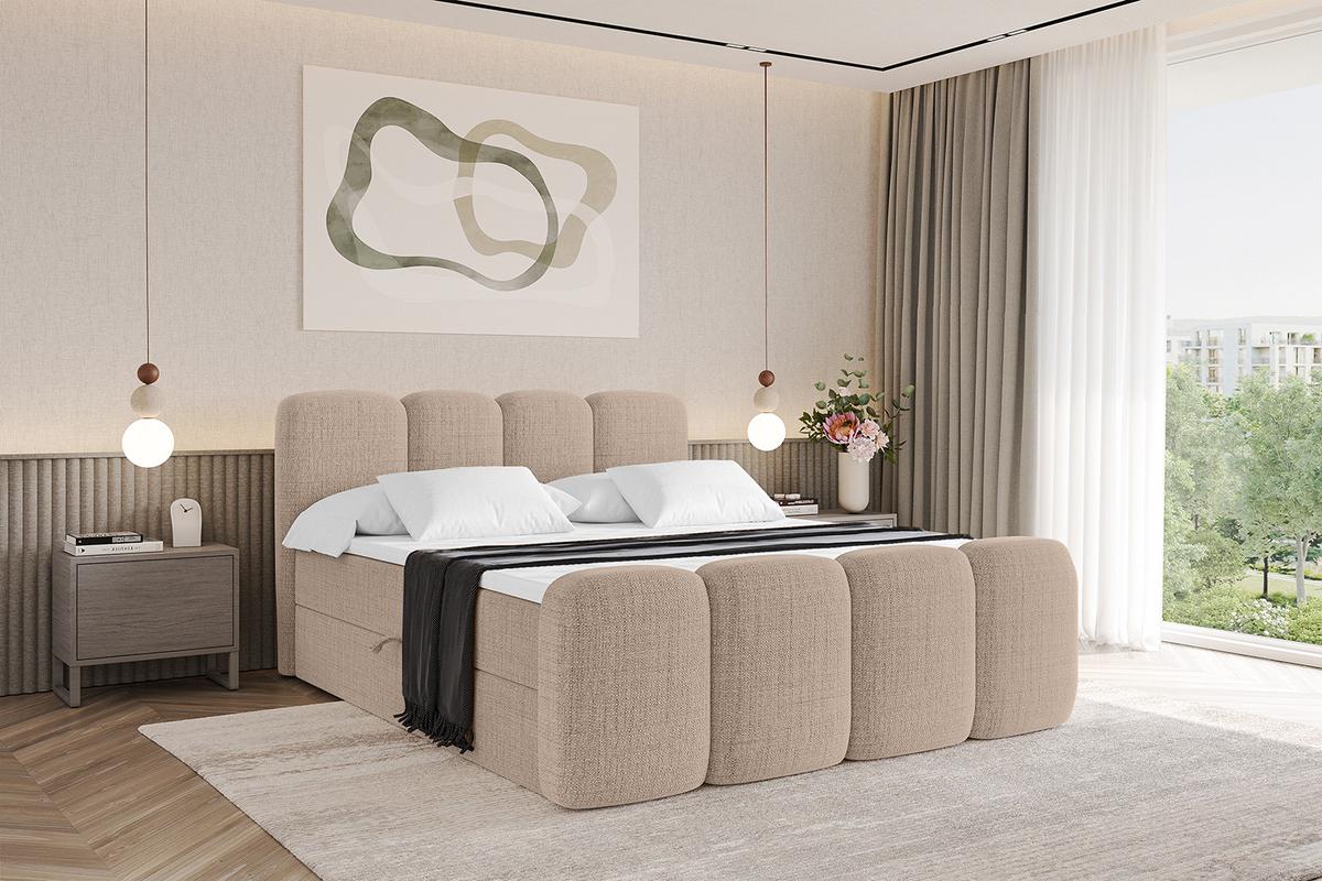 BOXBETT mit Matratze H4 und Lattenrost - NINA-Z - 200x200 cm - Dunkelbeige - Cappuccino, Holzwerkstoff (200/200cm)