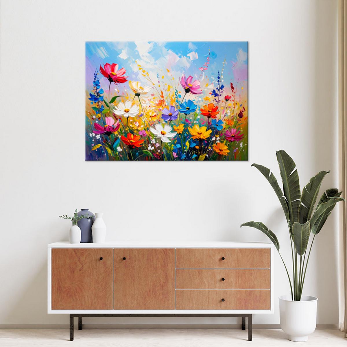 LEINWANDBILD Bunte Wildblumen 100x70cm - Multicolor, Textil (100/70cm) - Feeby
