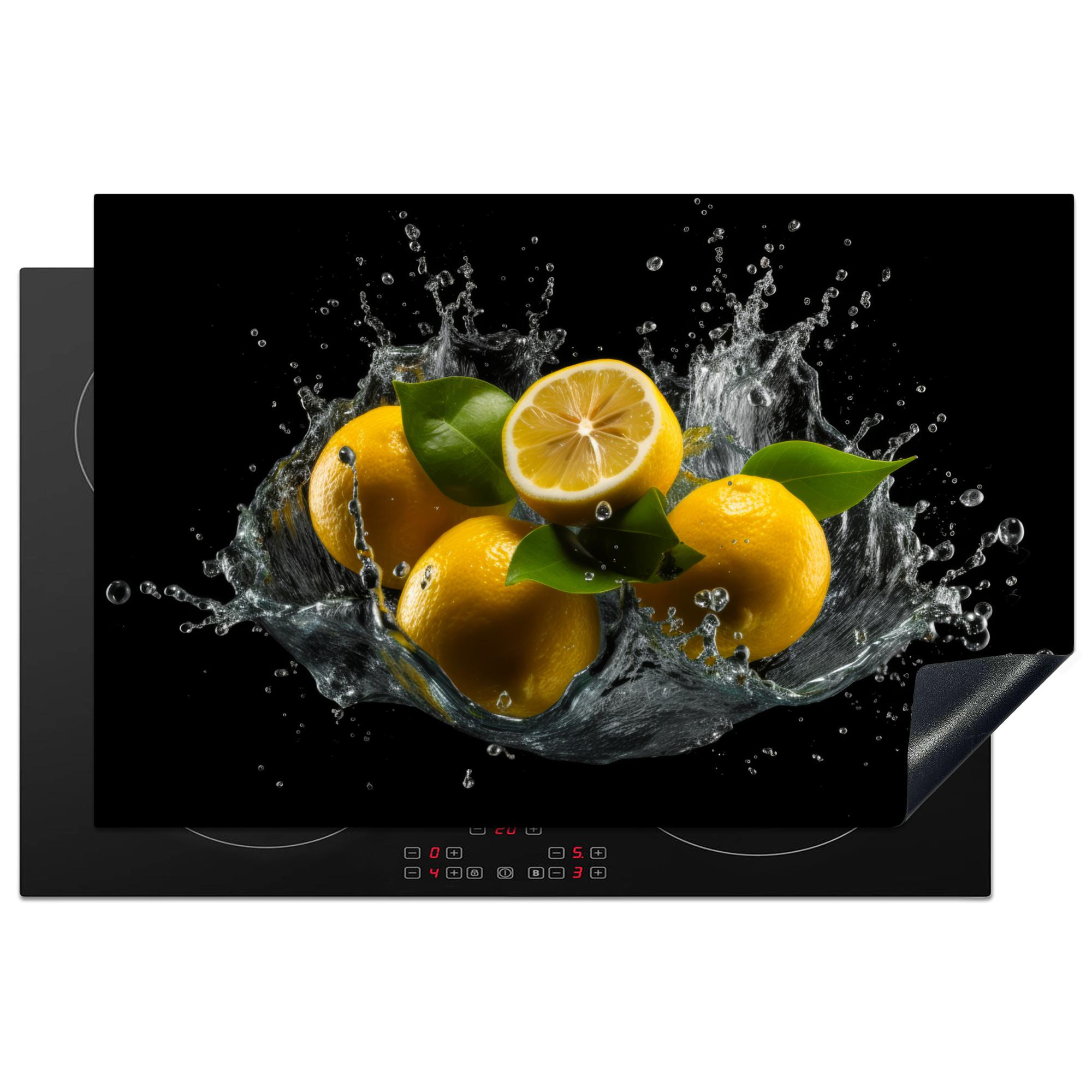 HERDABDECKPLATTE Zitrone - Obst - Gelb - Schwarz Ceranfeldabdeckung 80x52 cm - Gelb, Kunststoff (80/52/0.2cm) - MuchoWow