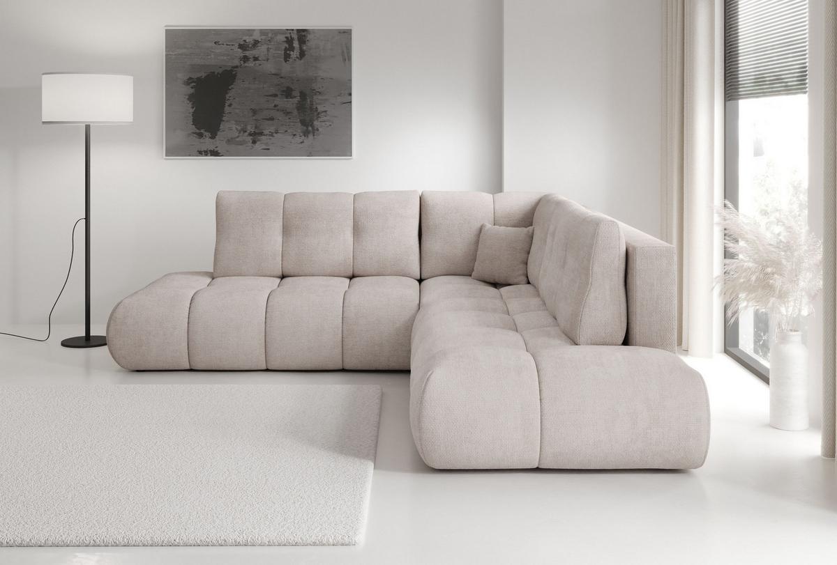 ECKSOFA DUCA II R-S Beige Chenille mit Schlaffunktion - Beige, Holz (266.5/266.5cm) - MASSENO