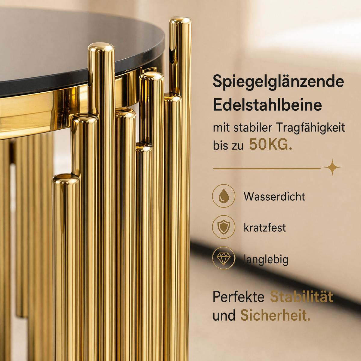 BEISTELLTISCH glas schwarz & gold, 2 ebenen - Schwarz, Metall (45/45/55cm) - Urban Meuble