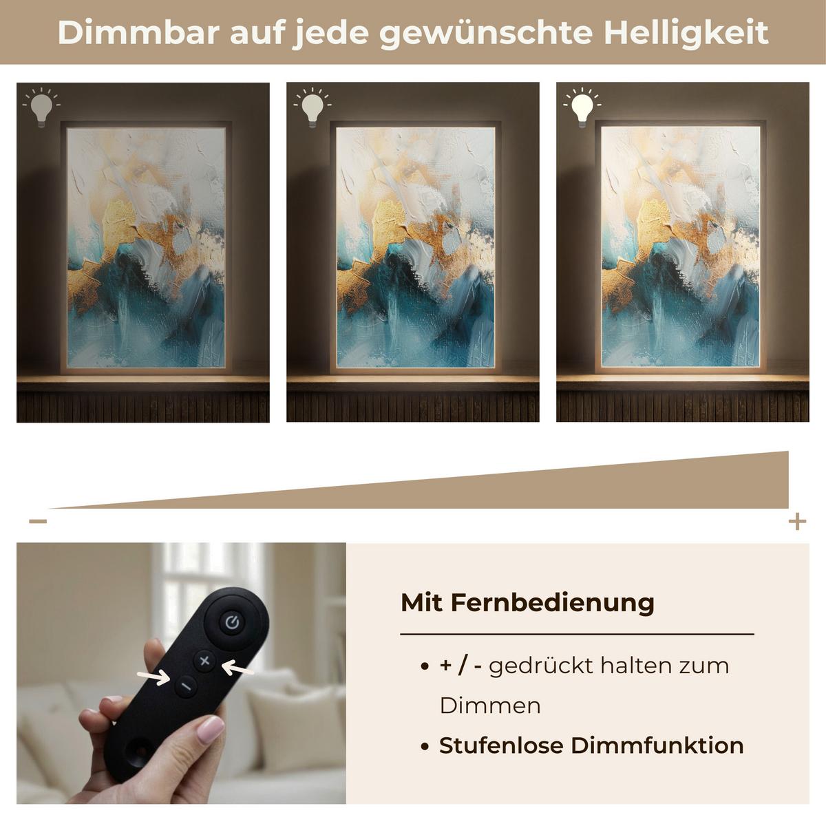 WANDLEUCHTE MIT AKKU Abstrakt - Kunst - Gold - Blau 40x60 cm - Türkis, Holzwerkstoff (40/60/8cm) - OnlyWow