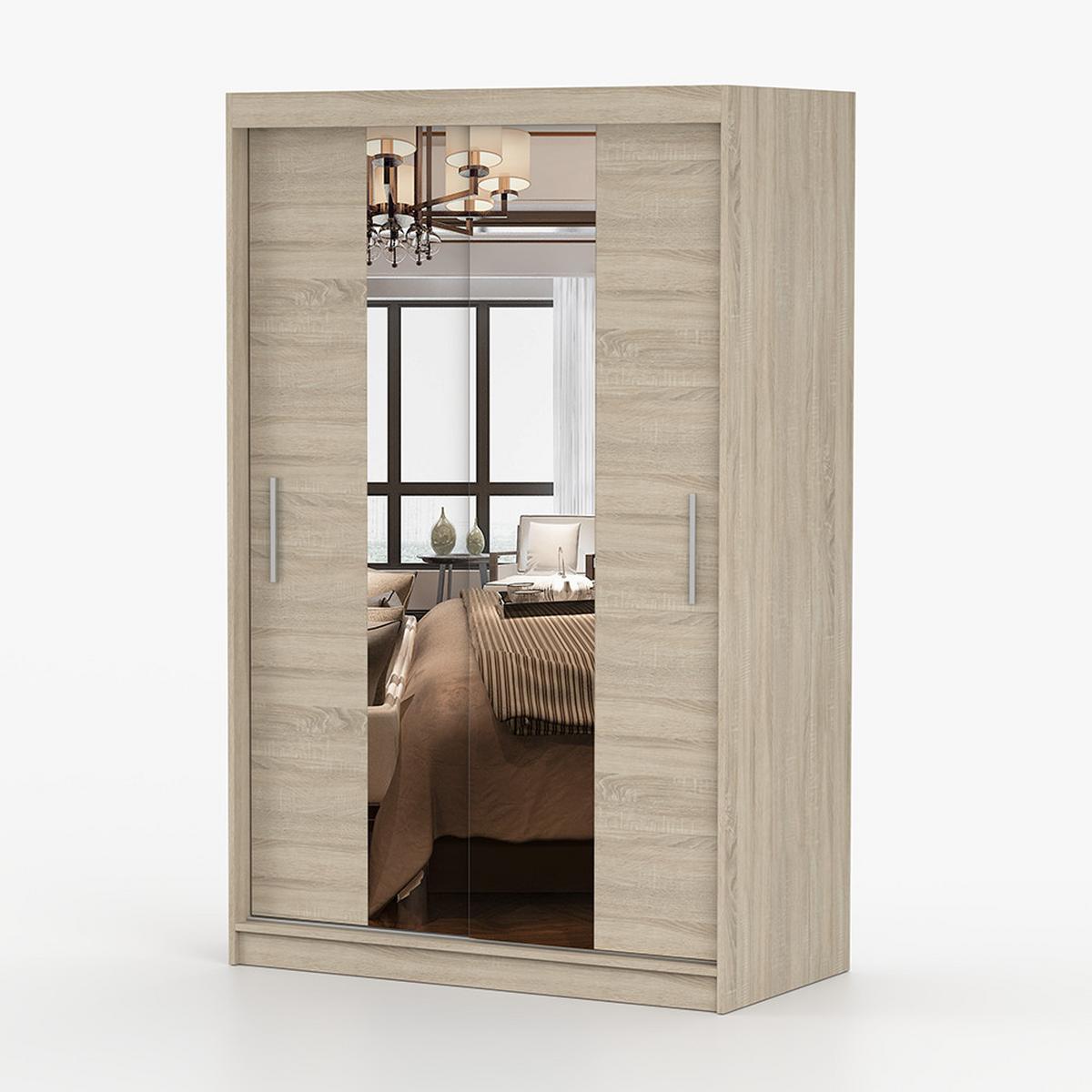 SCHWEBETÜRENSCHRANK Neomi 01 Sonoma Eiche/Sonoma Eiche + Spiegel 120 cm - Alufarben/Sonoma Eiche, Glas/Holzwerkstoff (120/200/61cm) - imoebel24