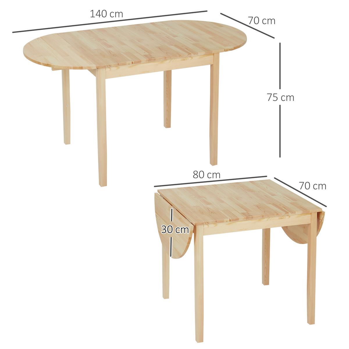 ESSTISCH Klappbar Küchentisch für 6 Personen mit Drop-Leaf-Design - Naturfarben, Holz (140/70/75cm) - HOMCOM