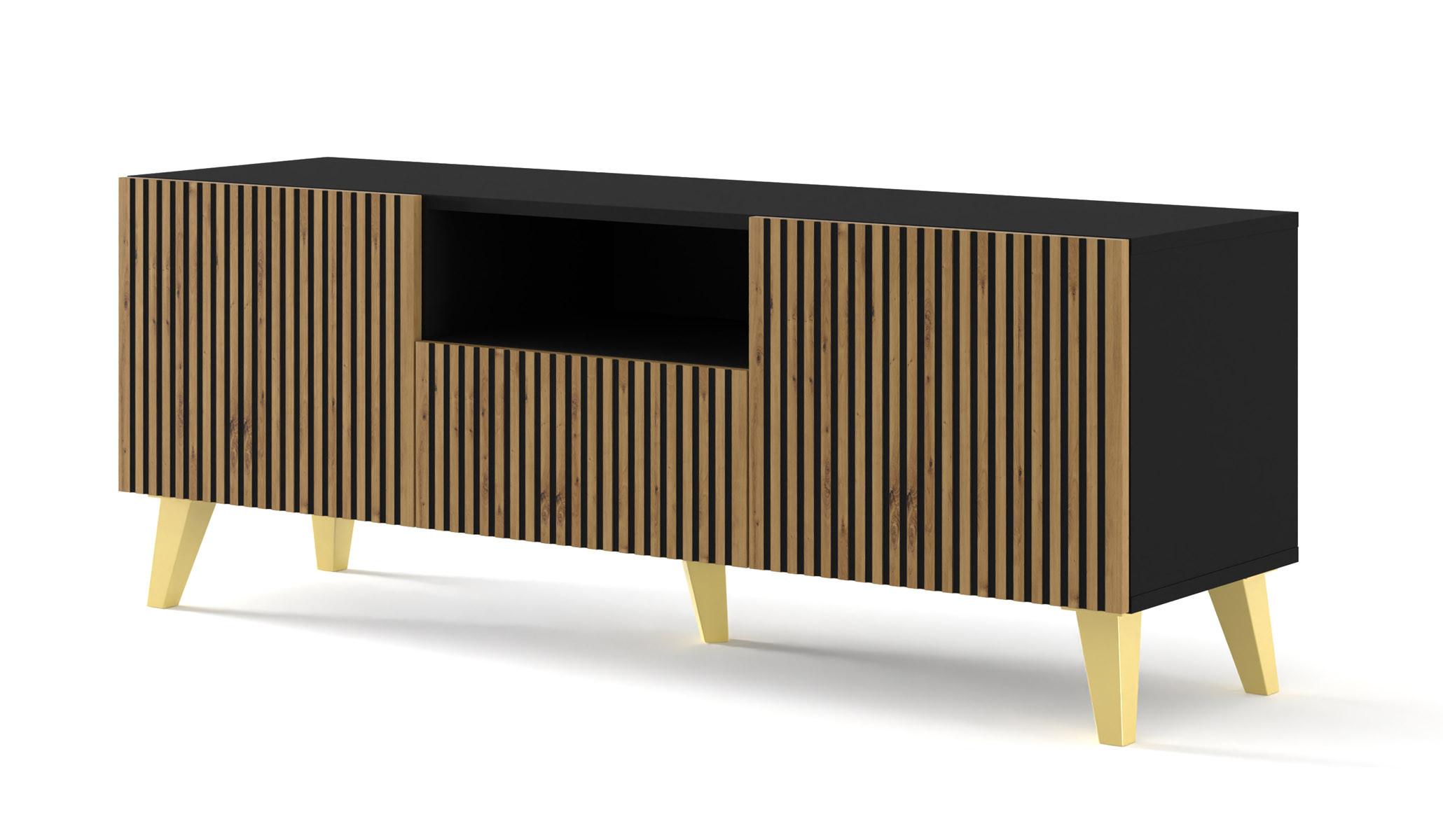 TV LOWBOARD Schwarz, Artisan-Schwarz, Gold 150/56/42 - Schwarz, Holzwerkstoff (150/56/42cm) - RAUMHIRSCH FURNITURE