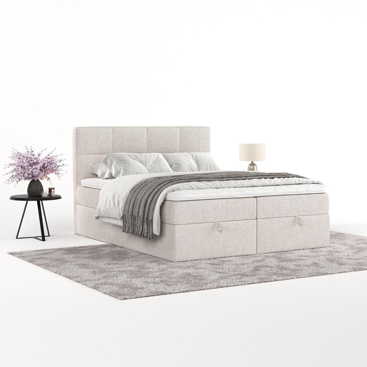 BOXBETT Velto 180/200 cm Hellbeige im Neve Stoff - Sandfarben/Schwarz, Holz/Holzwerkstoff (180/200cm) - AltaBeds