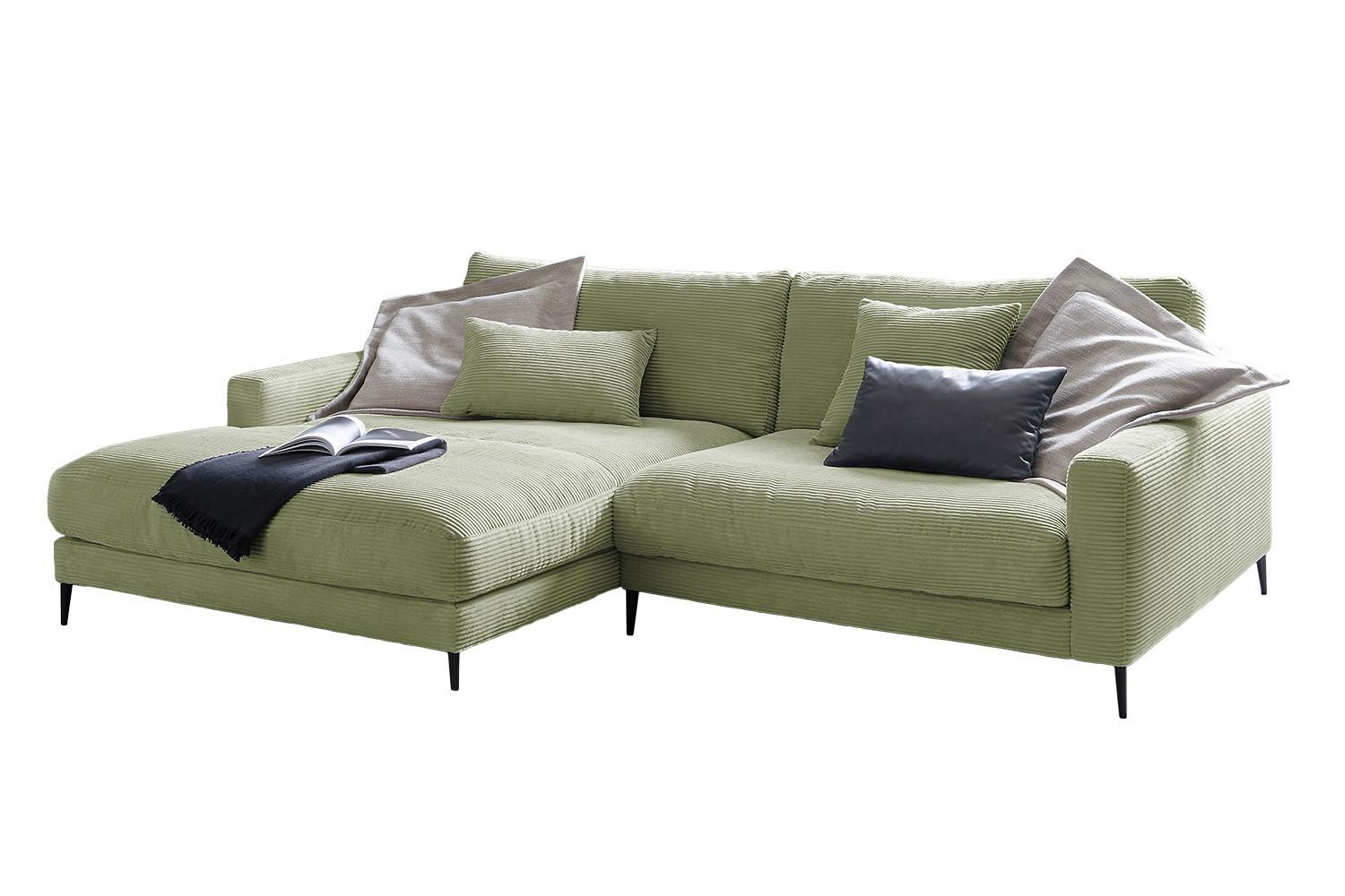 ECKSOFA CARA Grün Cord - Schwarz/Olivgrün, Textil/Metall (272/190cm) - KAWOLA