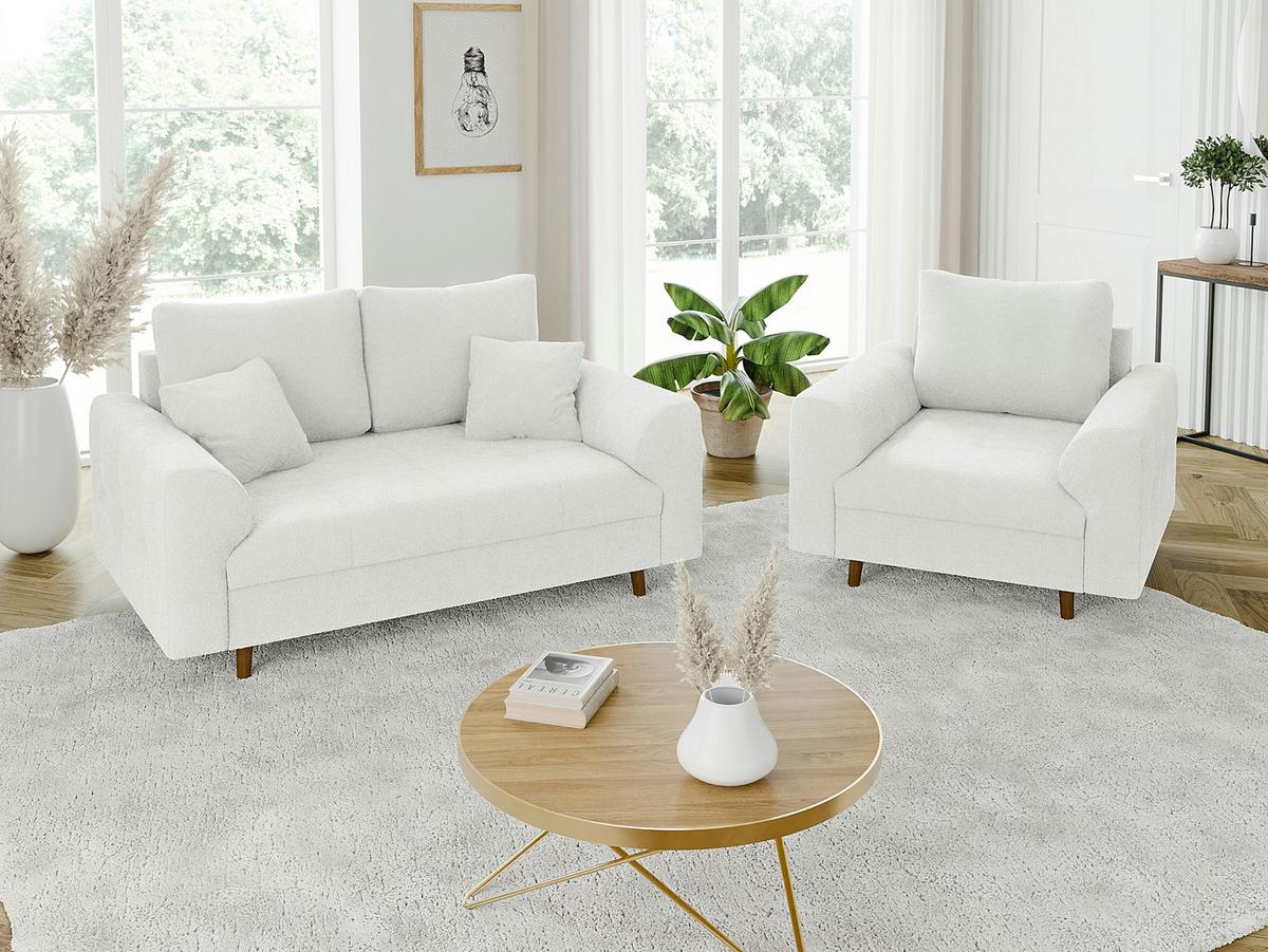 SESSEL Henrik Weiß Boucle - Weiß/Braun, Holz/Textil (97/81/93cm) - S-Style Möbel