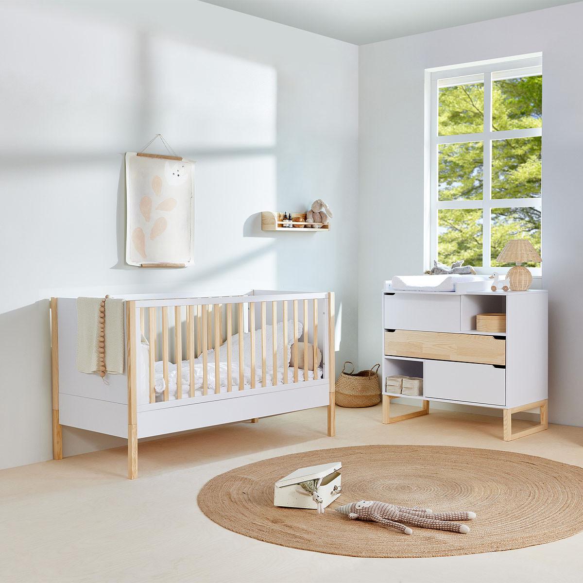 BABYZIMMER 2-teilig Juliette Weiß und Holz - Weiß, Holzwerkstoff (147.5/91.5/77.5cm) - Petits-meubles