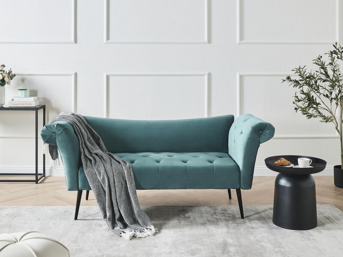 CHAISELONGUE Samtstoff Blaugrün Nantilly - Blau/Jadegrün, Textil (175/76/69cm) - Beliani